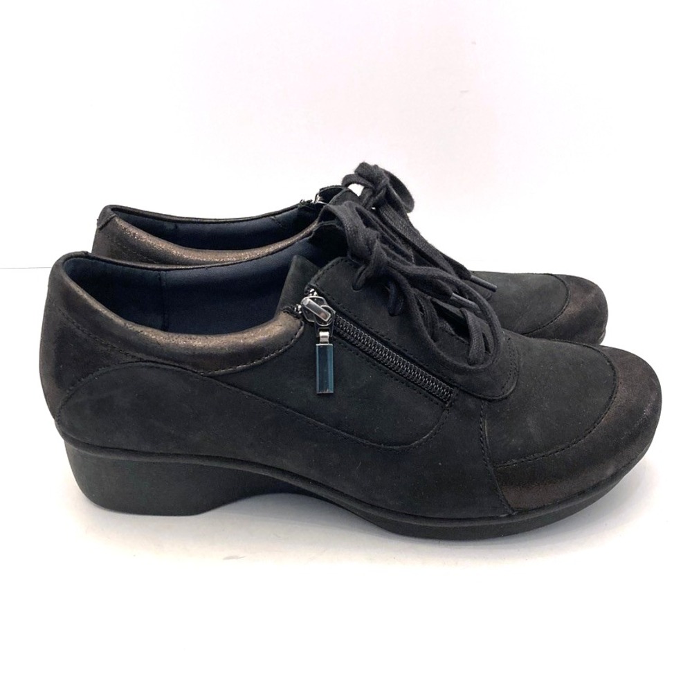 Dansko Loretta Lace Up Oxford Comfort Shoes Zip Women's 9.5 EU 40 Black Leather
